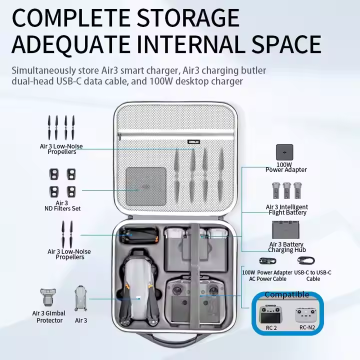 Soft Carrying Bag for DJI Air 3 Fly More Combo for DJI RC2 Waterproof Storage Box Drone Case for DJI Drone Accessories